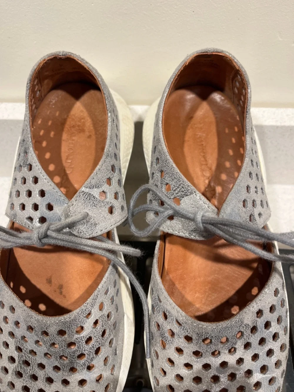 Women's Gray Perforated Athletic Lace-Up Slip-On Sneakers